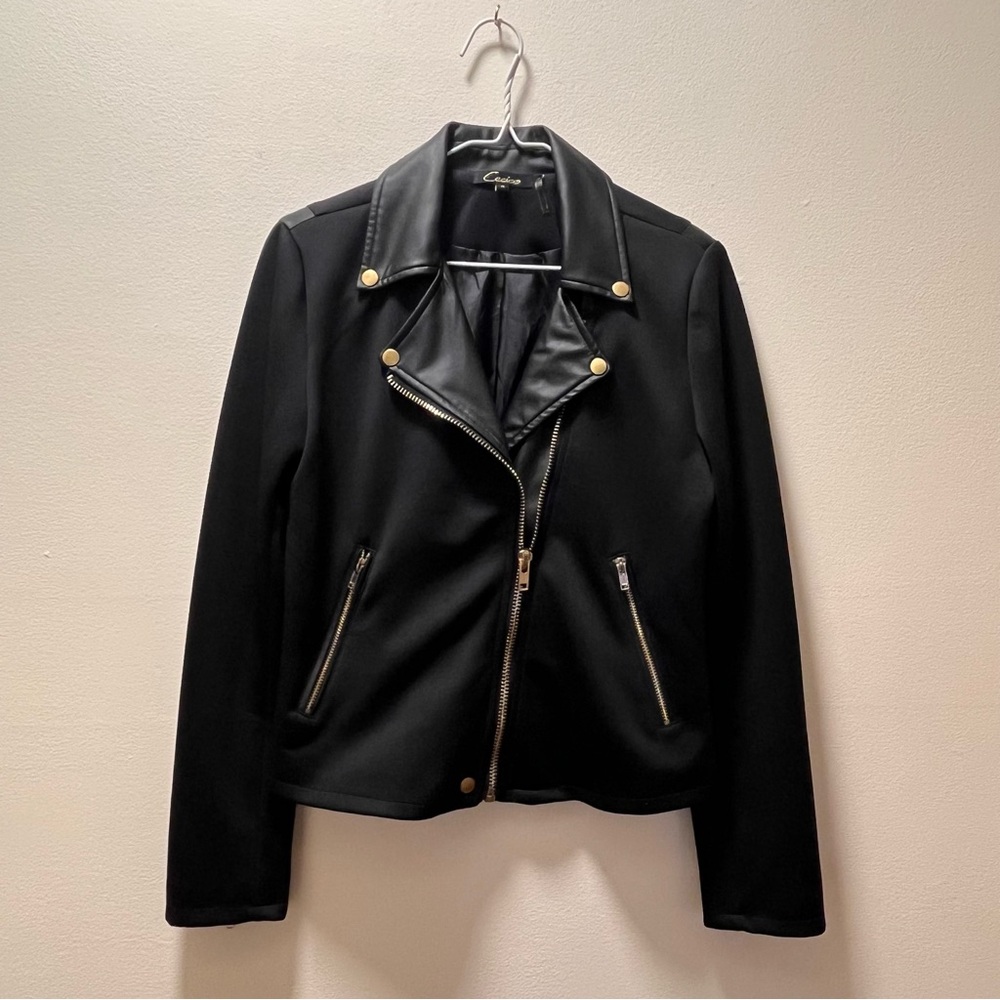 Cecico Edgy Chic Urban-Core Jacket, Sz Med, Black with Gold and Faux Fur Details - Picture 3 of 6